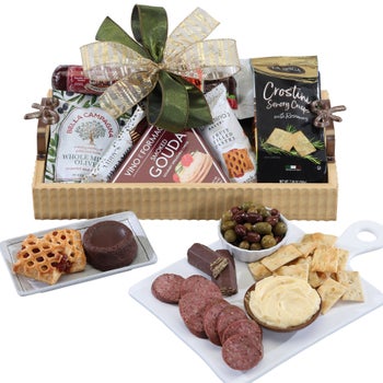 Wine Country Farmhouse Gourmet Gift Tray with savory snacks