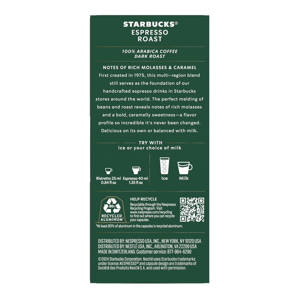 Dark roast Starbucks espresso capsules for Nespresso Original Line