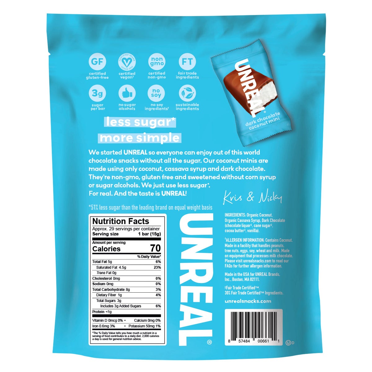 Individually wrapped dark chocolate coconut minis