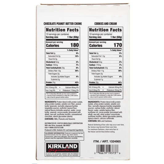 Kirkland Signature Chocolate Peanut Butter Chunk protein bars