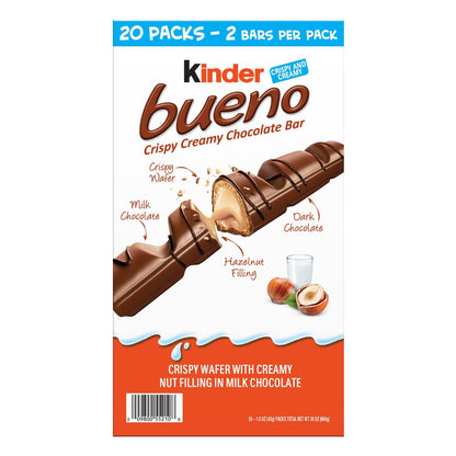 Kinder Bueno chocolate and hazelnut bars 20 pack