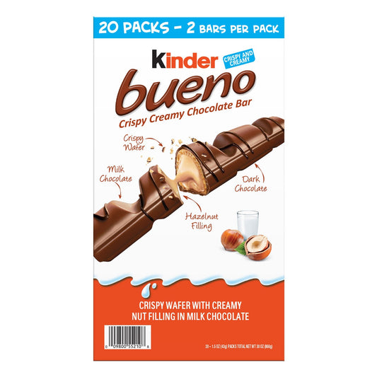 Kinder Bueno chocolate and hazelnut bars 20 pack