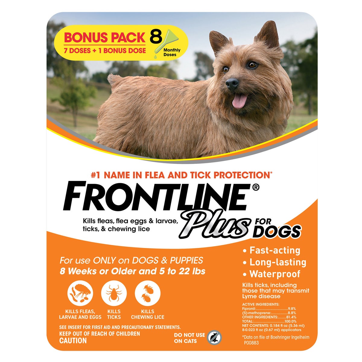 Frontline Plus flea and tick treatment for small dogs 5-22 lb