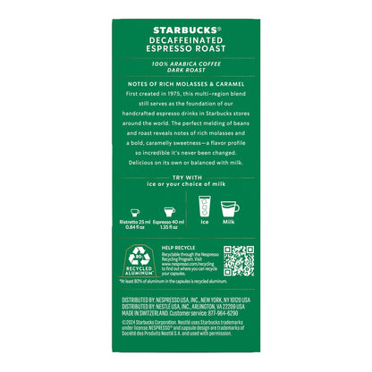 Dark roast Starbucks decaf coffee capsules for Nespresso Original Line