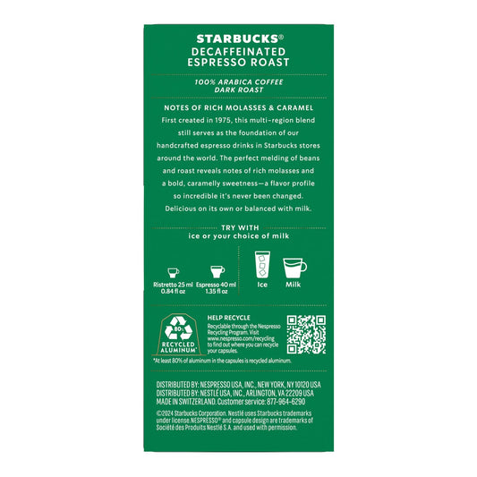 Dark roast Starbucks decaf coffee capsules for Nespresso Original Line