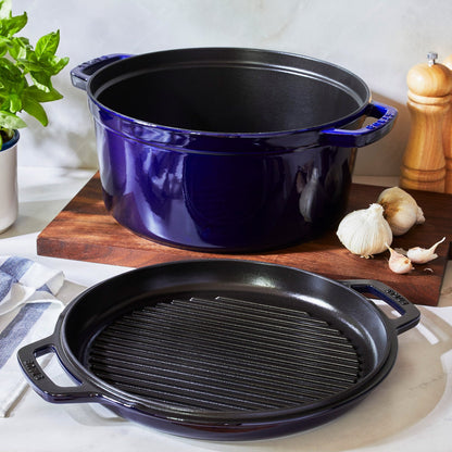 Staub 7-quart cast iron braise and grill in dark blue