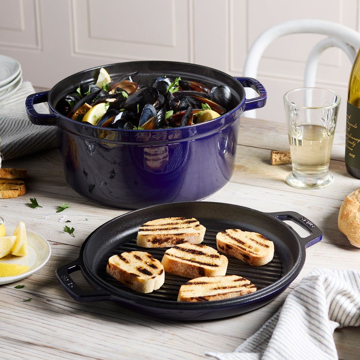 Staub enameled cast iron braise and grill cookware