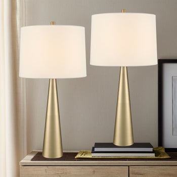 Austin tapered black lamp set with linen shades