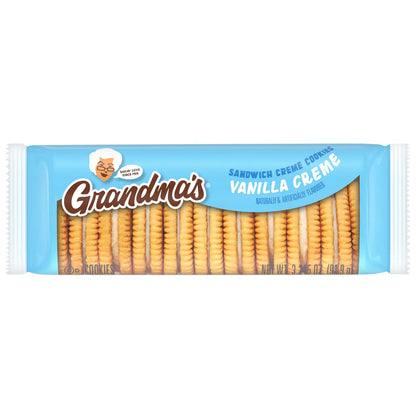 Vanilla creme sandwich cookies close-up packaging