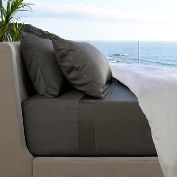 Cariloha Resort brown split king bed sheets