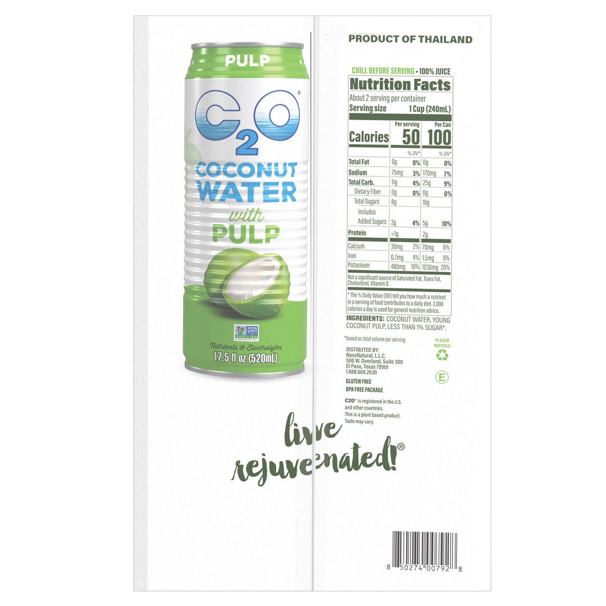 C2O coconut water 17.5 fl oz cans 15-count