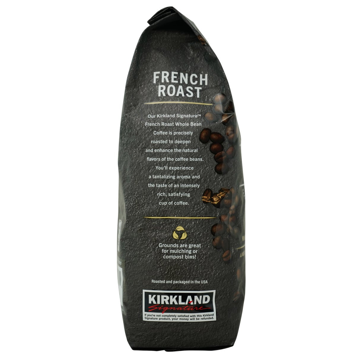 Bold dark roast whole bean coffee by Kirkland Signature