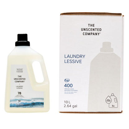 The Unscented Company HE liquid laundry detergent bottle and refill box