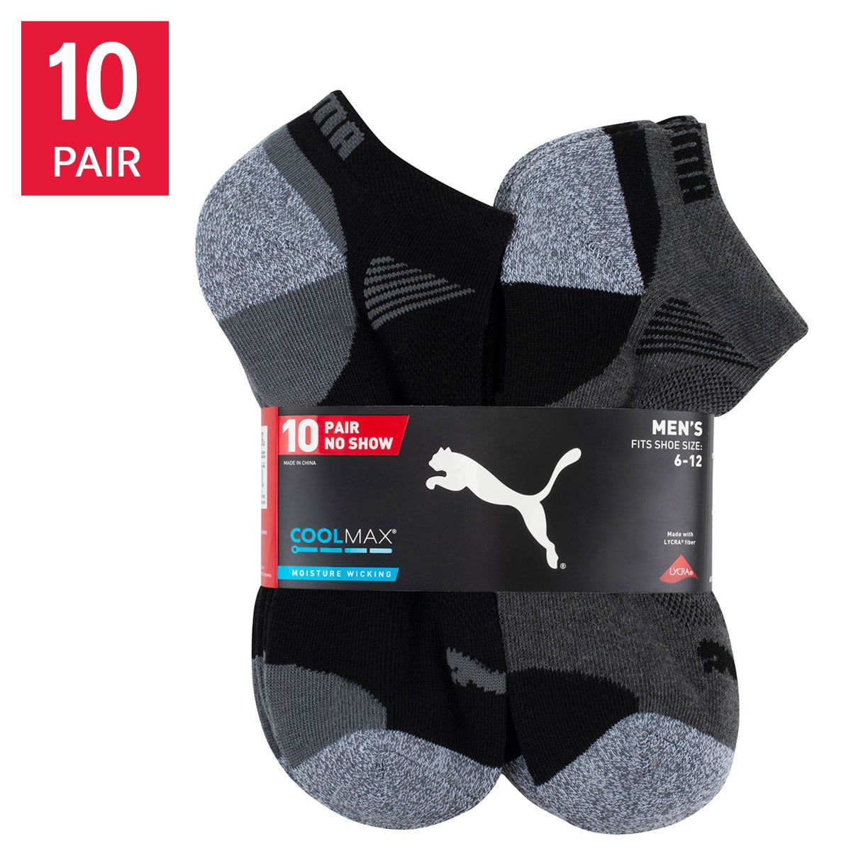 PUMA men's black no show socks 10-pair pack