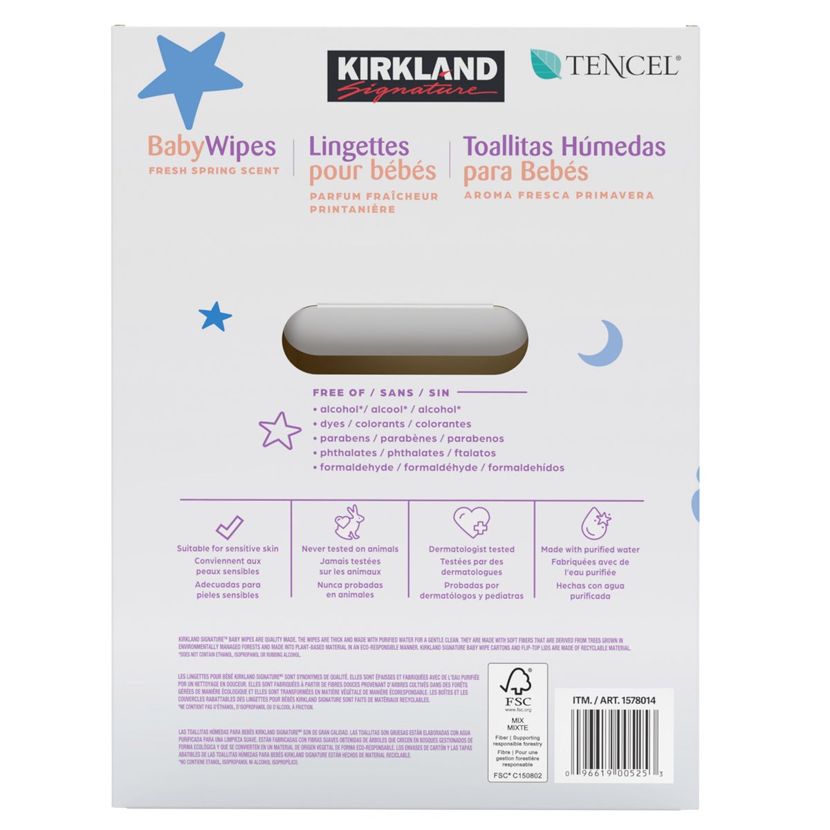 Flip-top soft pack Kirkland Signature baby wipes