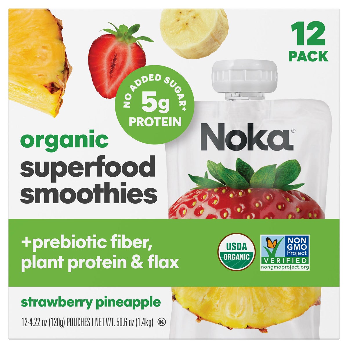 Noka organic strawberry pineapple superfood smoothie pouches