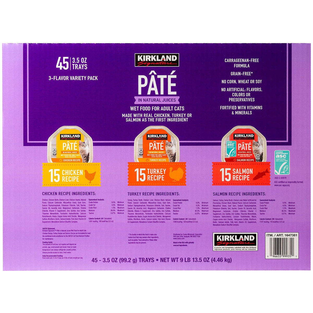 Kirkland Signature grain-free cat food with chicken turkey salmon