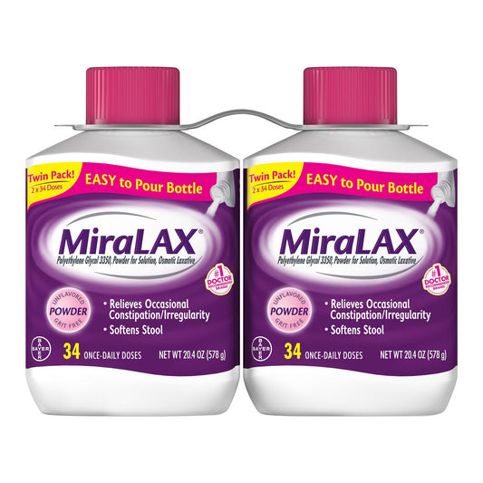 MiraLAX powder laxative 68 doses two bottles