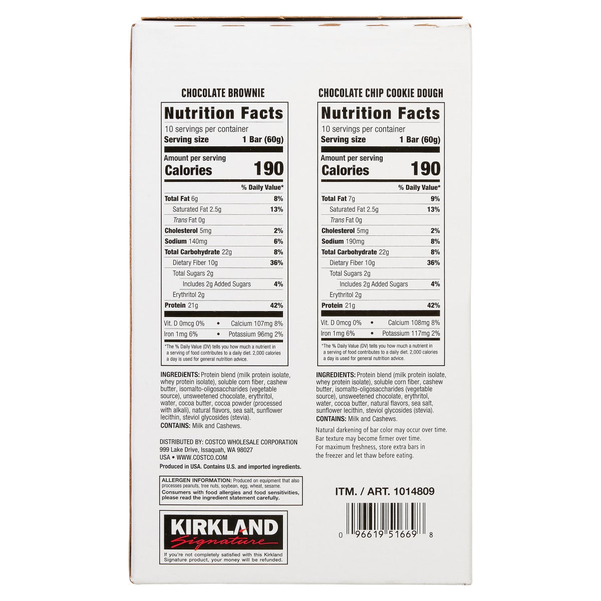 Kirkland Signature Chocolate Chip Cookie Dough protein bars
