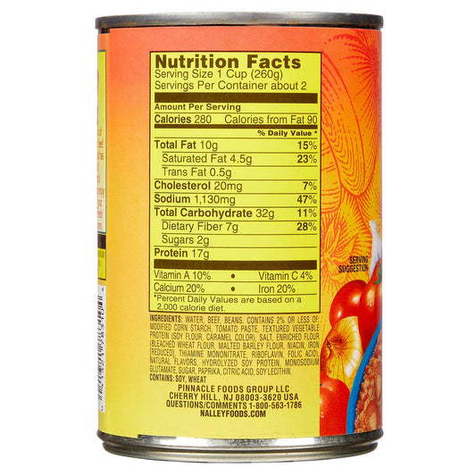 Nalley original chili with beans canned food