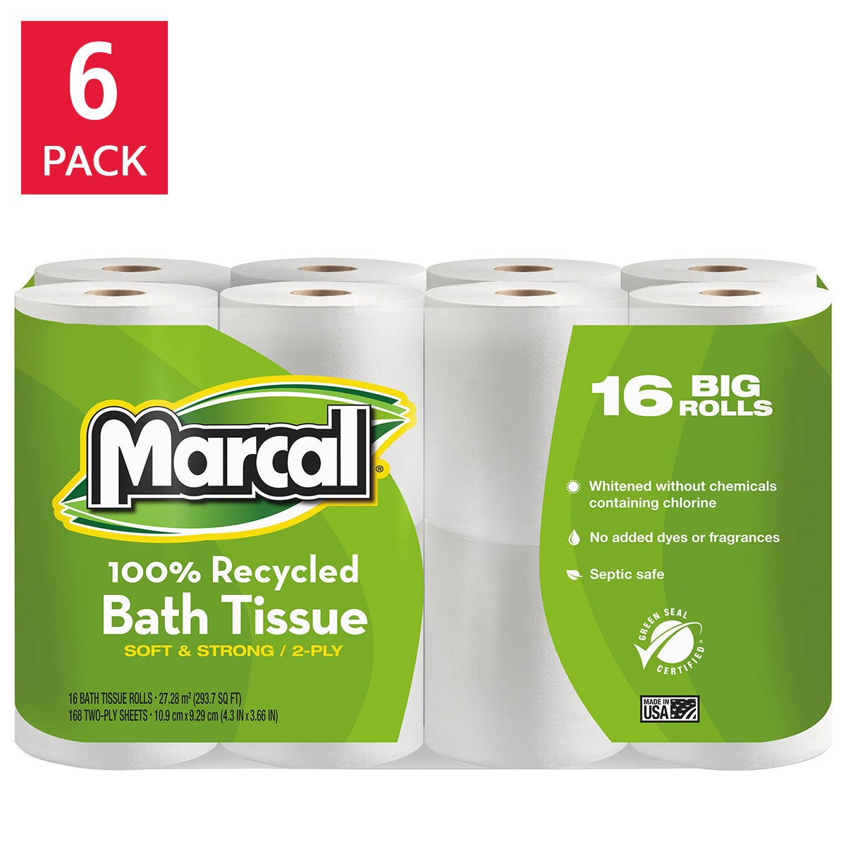 Marcal 100% recycled 2-ply bath tissue 96-roll pack