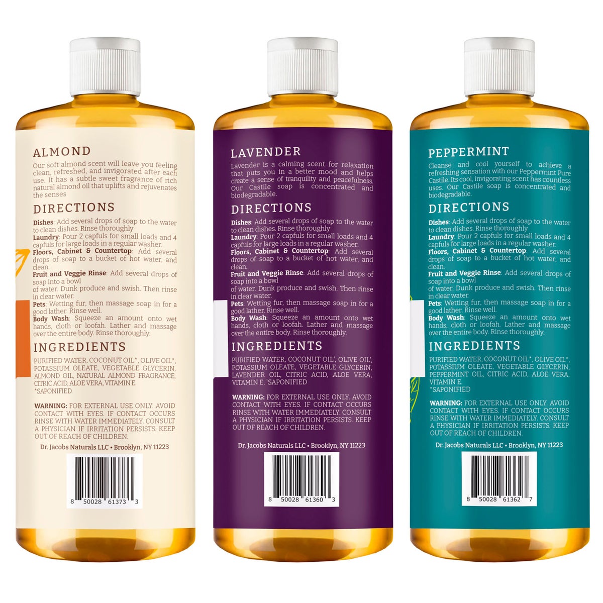 Dr. Jacobs Naturals almond lavender peppermint soap bottles