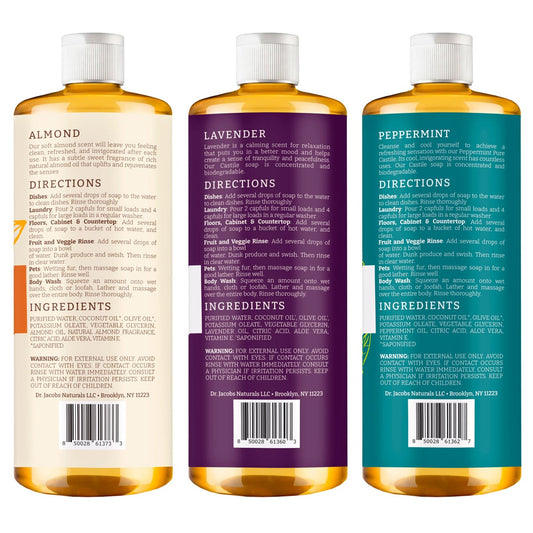 Dr. Jacobs Naturals almond lavender peppermint soap bottles
