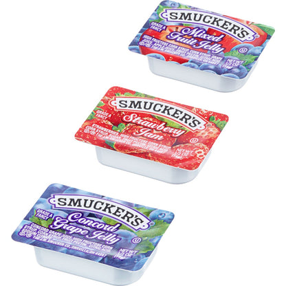 Assorted Smucker's jelly cups for breakfast service