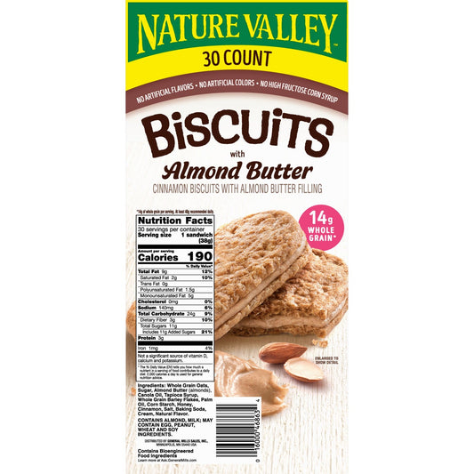 Nature Valley almond butter snack biscuits close-up