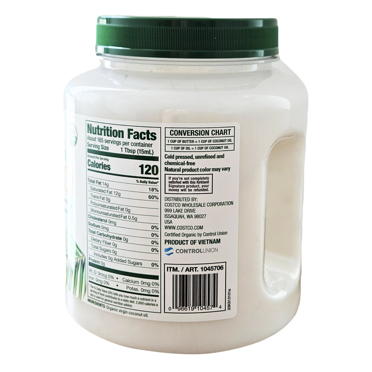 Large USDA organic coconut oil for cooking and baking