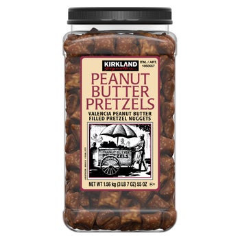 Kirkland Signature peanut butter filled pretzel nuggets 55 oz jar
