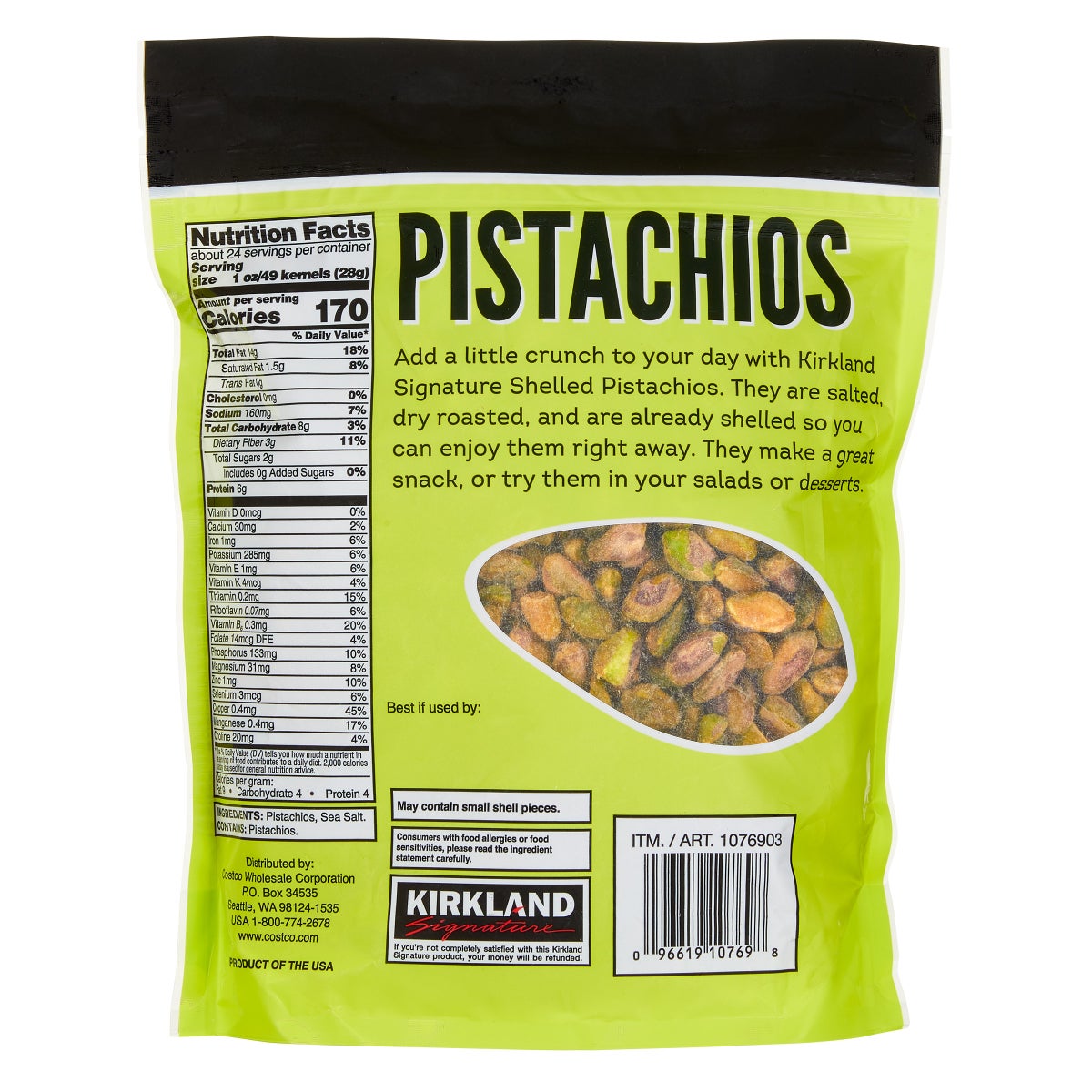 Roasted Kirkland Signature pistachios ready to eat