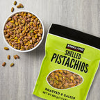 Close-up of salted shelled pistachios snack