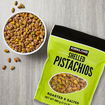 Close-up of salted shelled pistachios snack