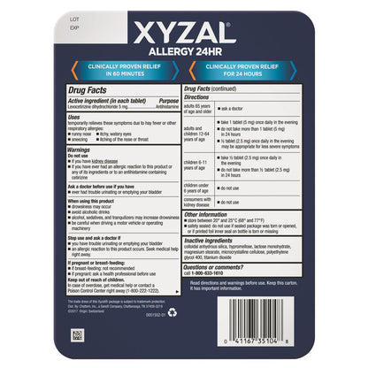 Xyzal 110 count allergy relief tablets two bottles