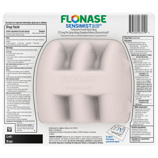 Flonase scent-free nasal mist bottle for allergy relief