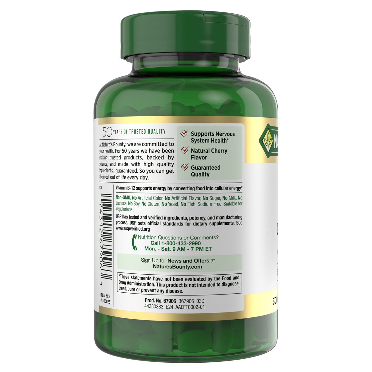 Nature's Bounty vitamin B-12 bottle with 300 tablets
