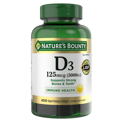 Nature's Bounty Vitamin D3 125 mcg 400 softgels bottle