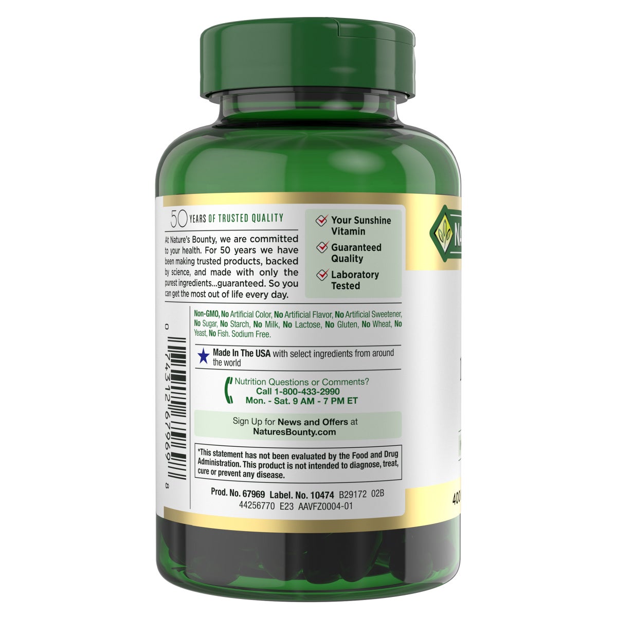Nature's Bounty Vitamin D3 supplement front label