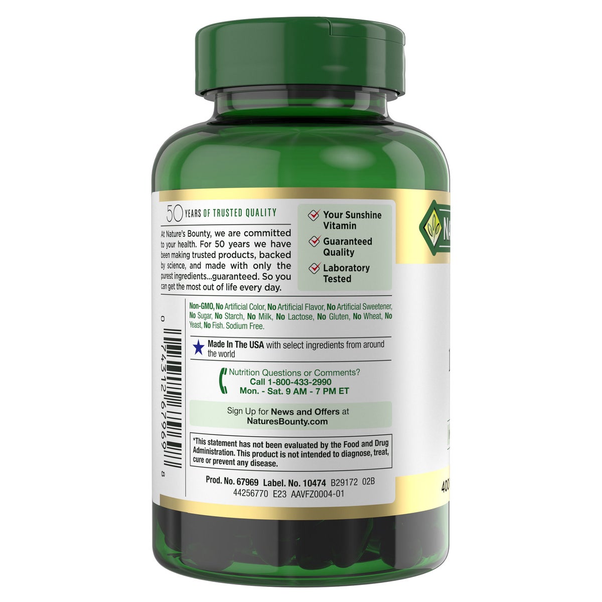 Nature's Bounty Vitamin D3 supplement front label