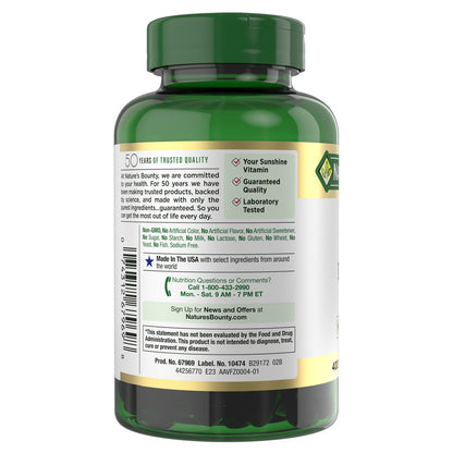 Nature's Bounty Vitamin D3 supplement front label