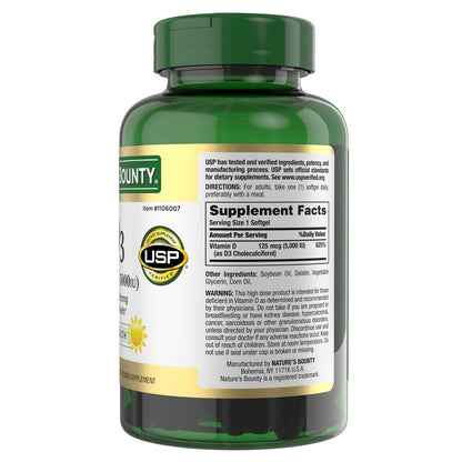 Nature's Bounty Vitamin D3 dietary supplement packaging