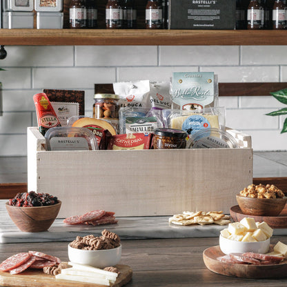Sweet and savory gift crate with meats and cheeses