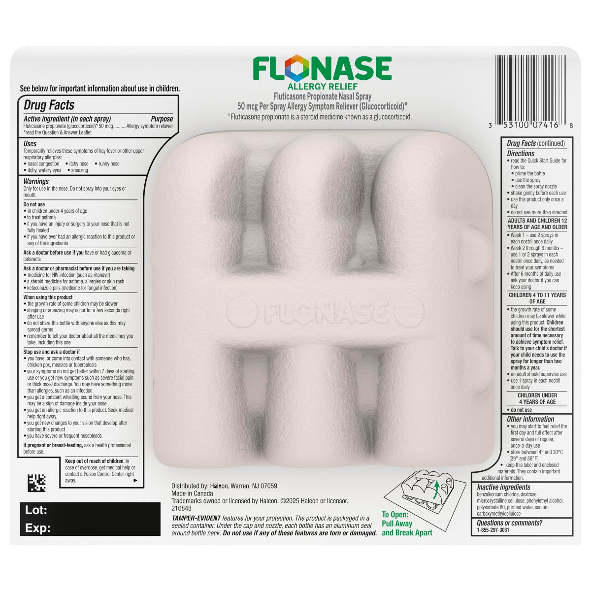 Flonase allergy relief nasal spray bottle with 144 metered sprays