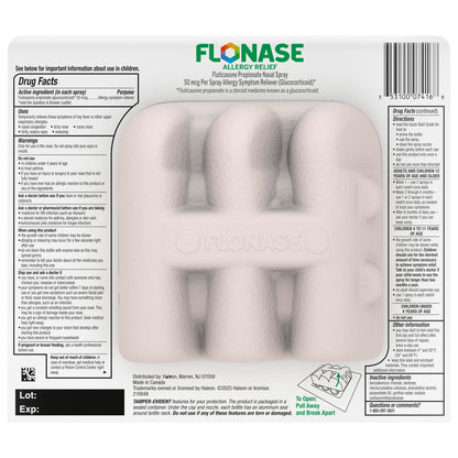 Flonase allergy relief nasal spray bottle with 144 metered sprays