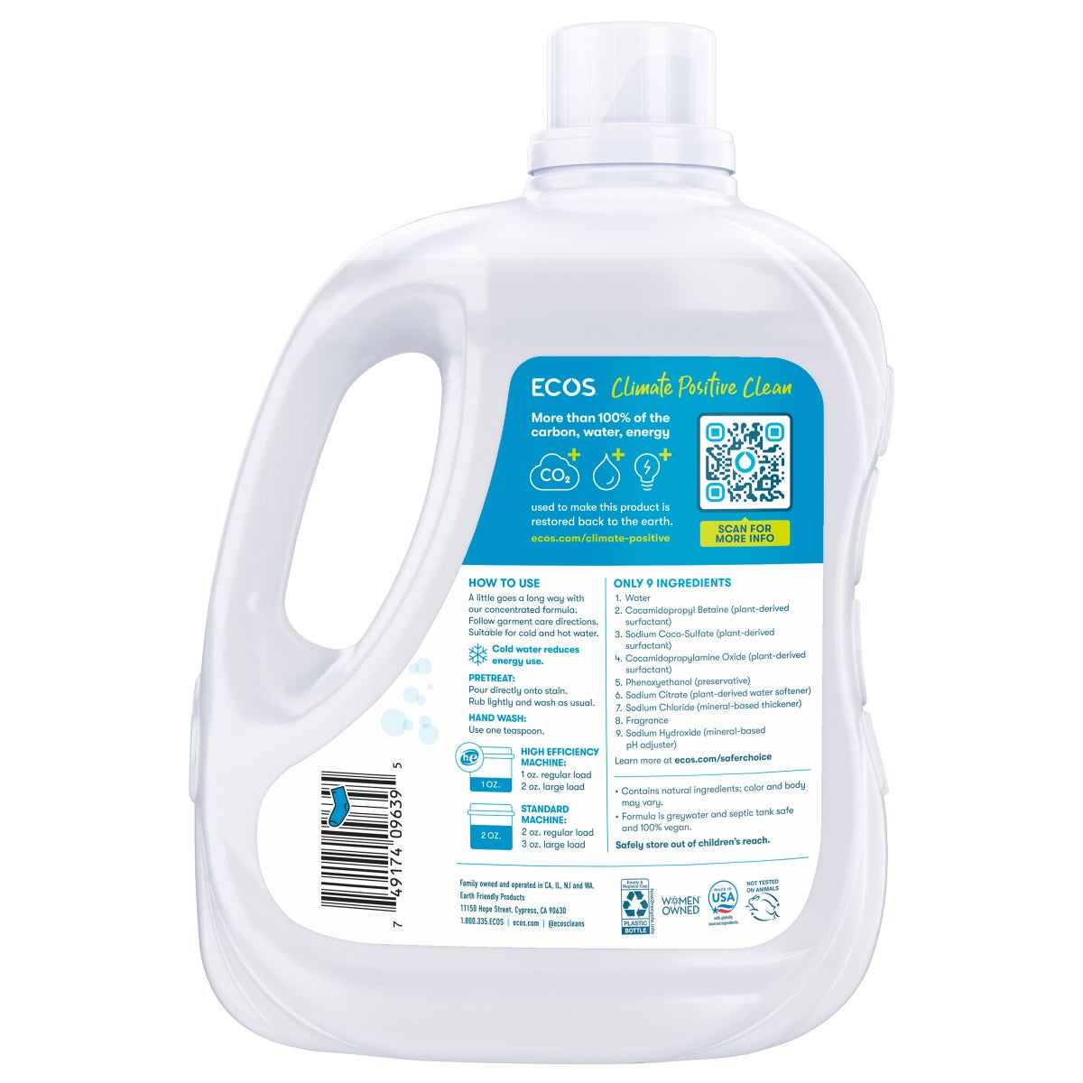 ECOS hypoallergenic laundry detergent 210 loads per bottle