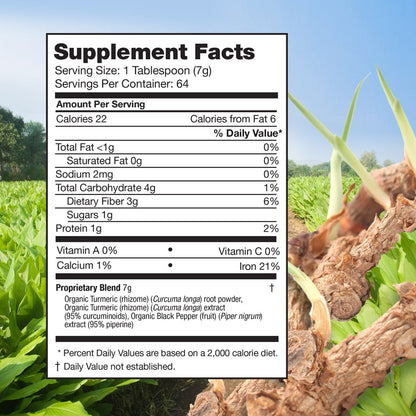 USDA organic turmeric powder supplement jar