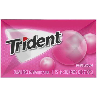 Trident bubblegum flavored sugar free gum pack