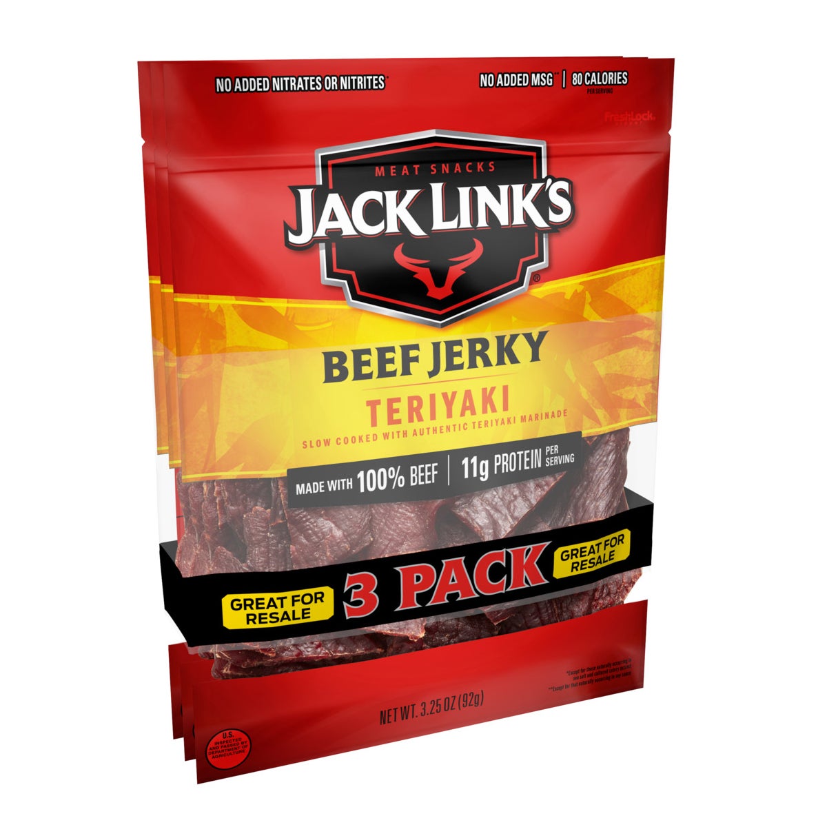 Teriyaki flavored beef jerky bags by Jack Link's