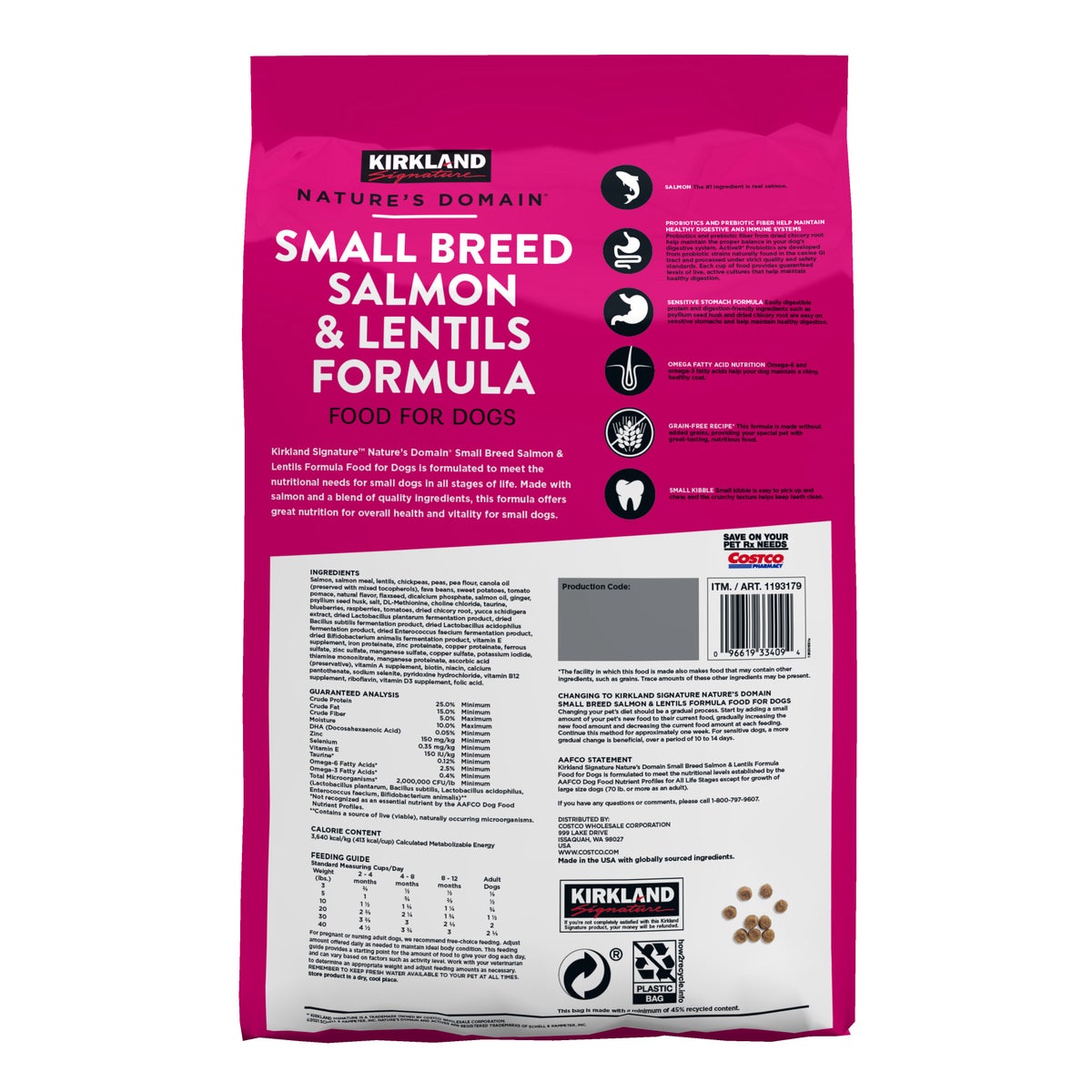 Grain-free salmon and lentil dry dog food for small breeds